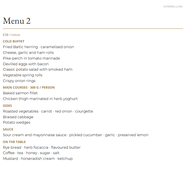 Catering Luna high-end buffet menu 2 — €38 per person