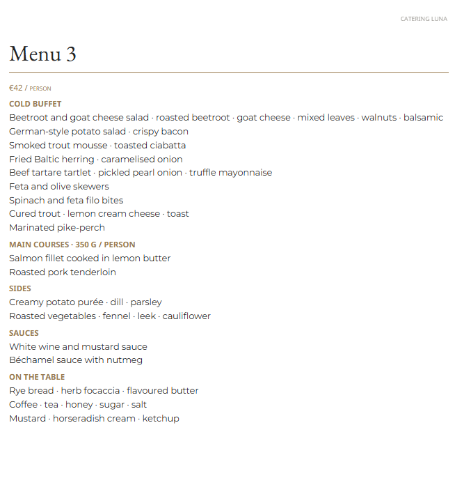 Catering Luna high-end buffet menu 3 — €42 per person
