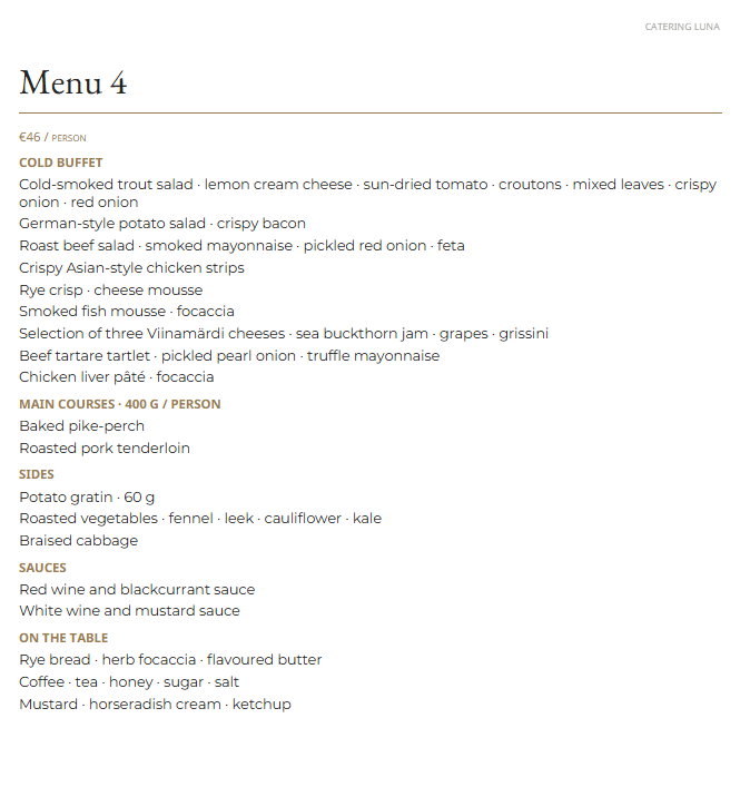 Catering Luna high-end buffet menu 4 — €46 per person