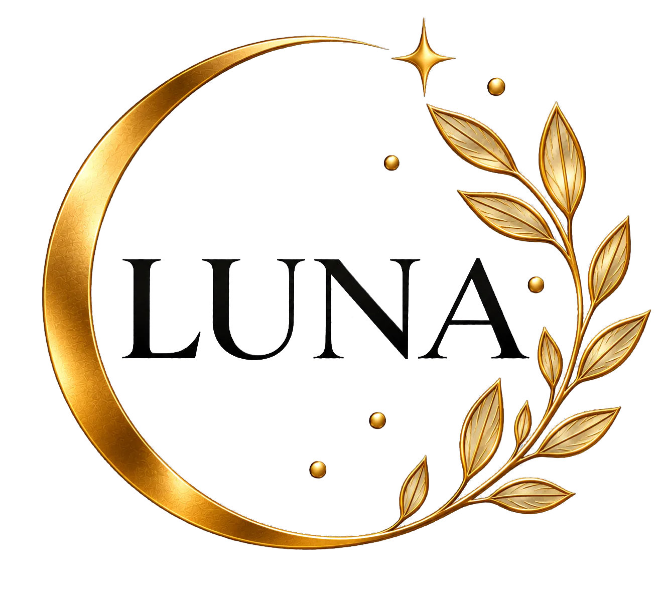Luna logo — kuldne poolkuu ja lehed